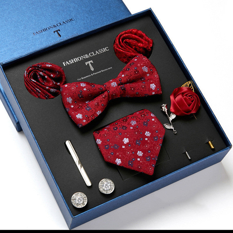 New Men's Gift Box Tie Fashion Business Striped Necktie Square Scarf Combination Set Gift Box Gift