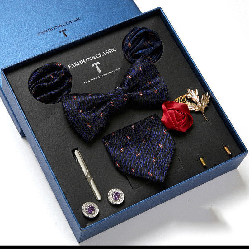 New Men's Gift Box Tie Fashion Business Striped Necktie Square Scarf Combination Set Gift Box Gift