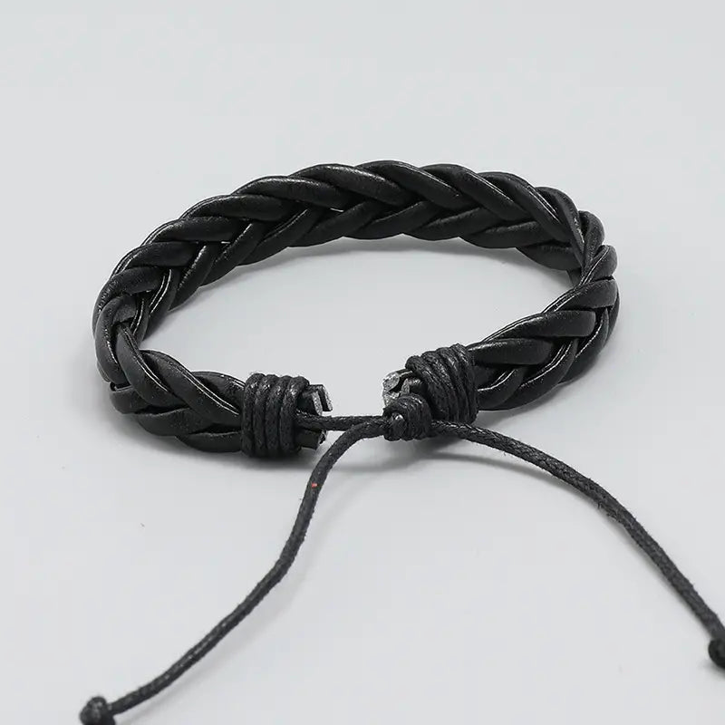 Simple Handwoven Three-strand Braided Black Leather Bracelet For Men