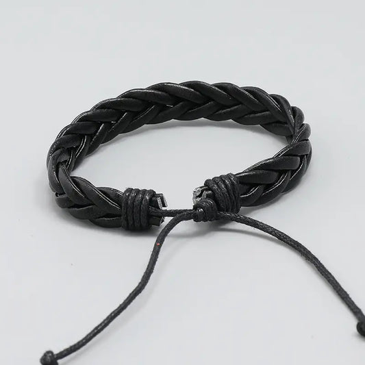 Simple Handwoven Three-strand Braided Black Leather Bracelet For Men - MediaEclat.store