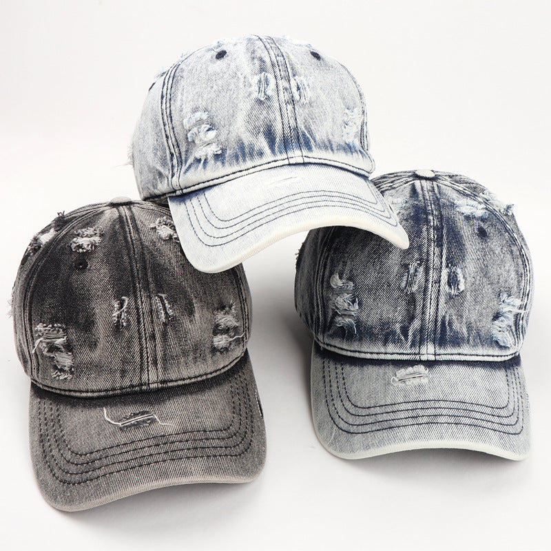 Men's Washed Denim Distressed Baseball Cap