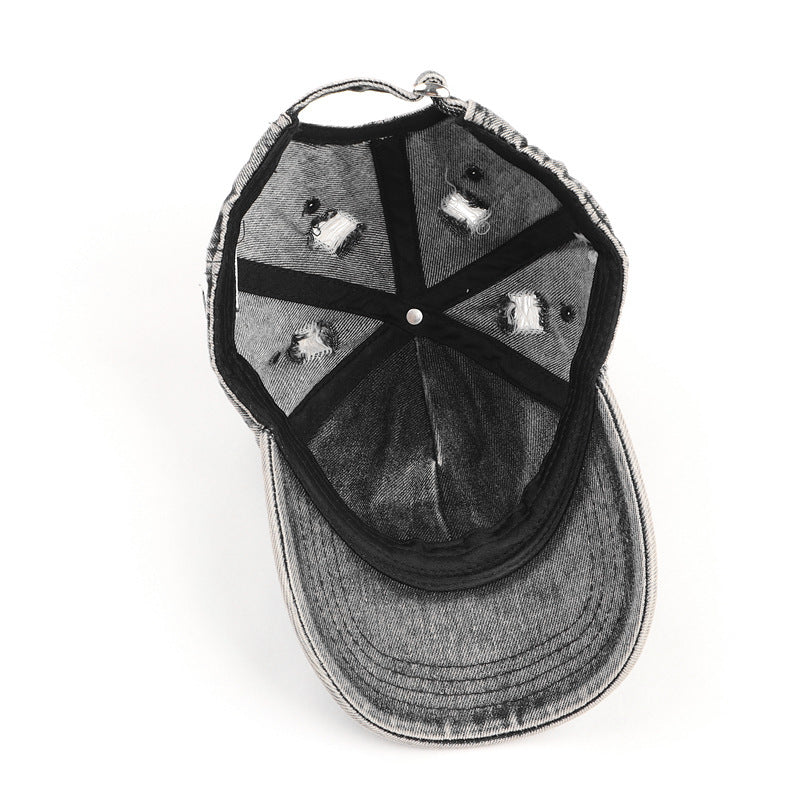 Men's Washed Denim Distressed Baseball Cap