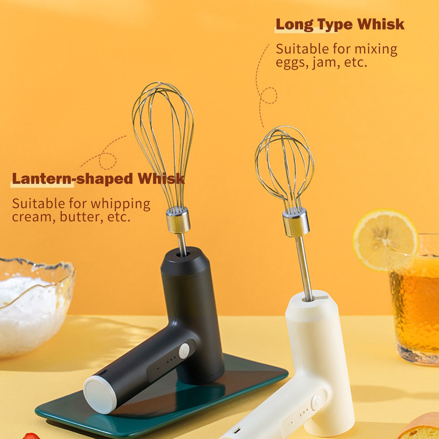 Electric Egg Beater With 2 Wire Beaters Portable Food Blender Whisk 3 Speeds Handheld Food Mixer ,USB Rechargeable Handheld Egg Beater