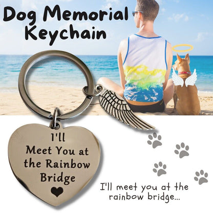 Loss Of Pet Memorial Keychain Dog Cat Jewelry Sympathy Key Ring - Rainbow Bridge