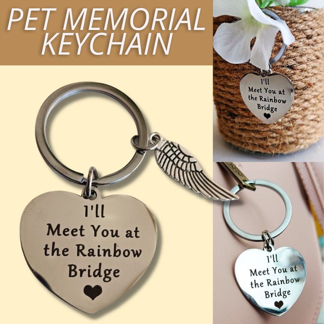 Loss Of Pet Memorial Keychain Dog Cat Jewelry Sympathy Key Ring - Rainbow Bridge