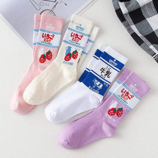 Ins female tube stockings Korea Harajuku high tube milk strawberry cute college wind street long tube socks