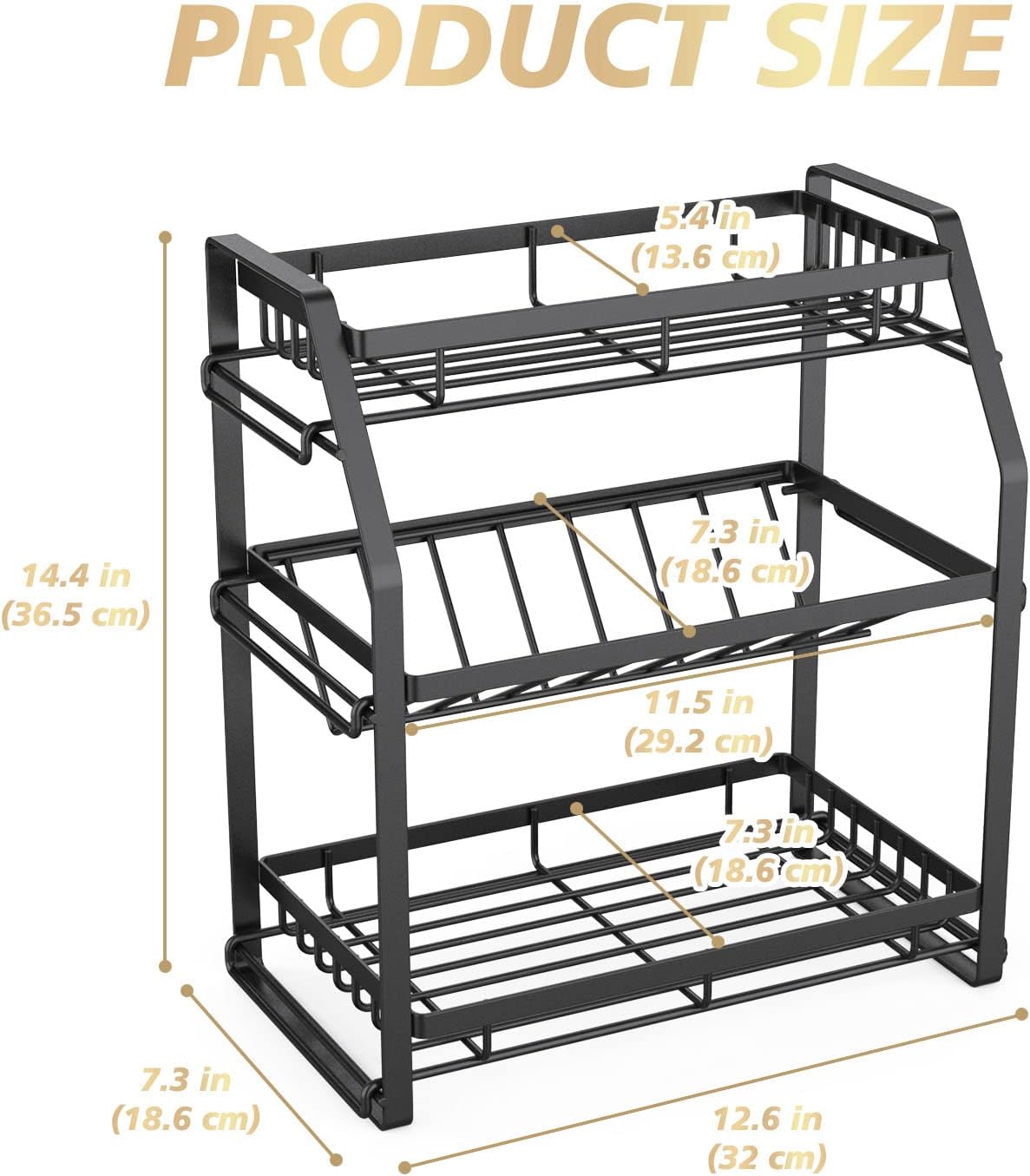 Spice Rack Organizer, 3-Tier Seasoning Organizer, Kitchen Spice Shelf, Countertop Organizer For Bathroom Vanity Kitchen-Black - MediaEclat.store