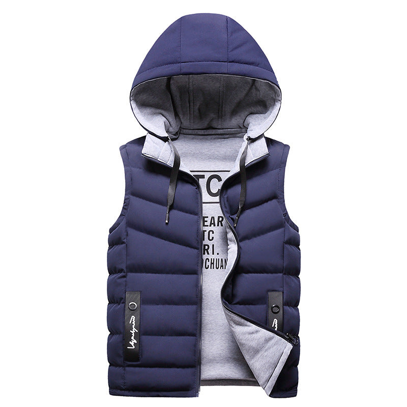 Hooded Cardigan Stand Collar Men's Youth Vest