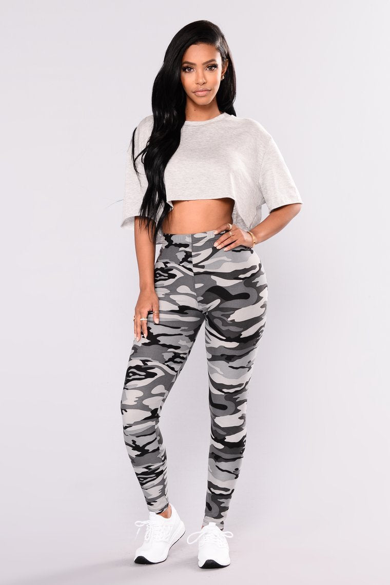 Camouflage Printed Grey Casual Legging Pants