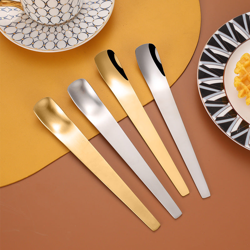 Coffee Dessert Golden Small Flat Spoon Stainless Steel Coffee Scoop Mixer Stirring Icecream Stirring Bar Spoon Kitchen Tableware Stainless Steel Ice Cream Spoon Dessert Spoon