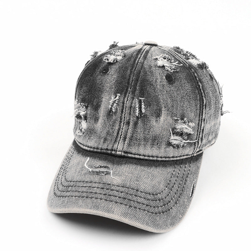 Men's Washed Denim Distressed Baseball Cap