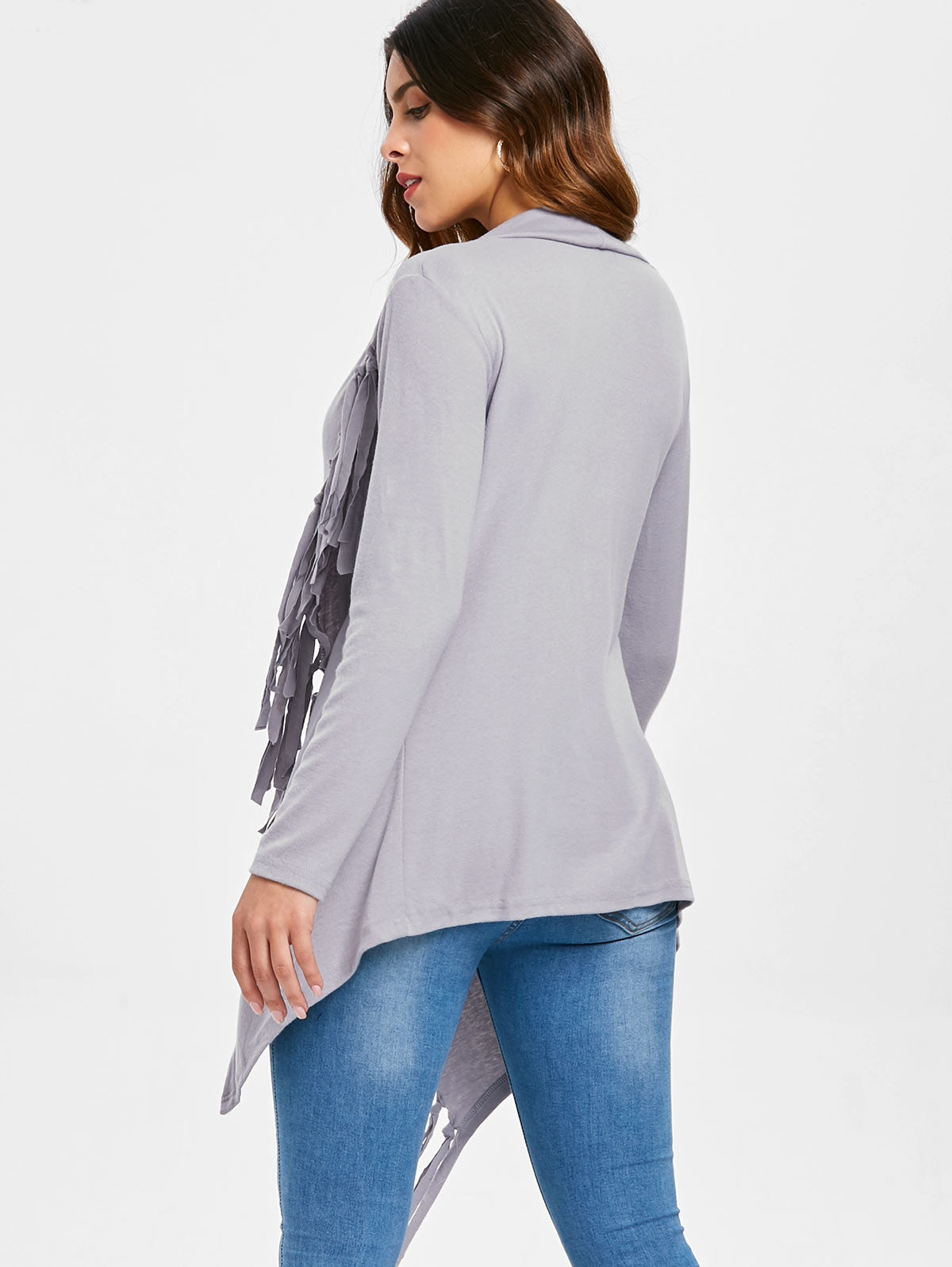 Tassel Asymmetric Long Sleeve Top Size: (M) - MediaEclat.store