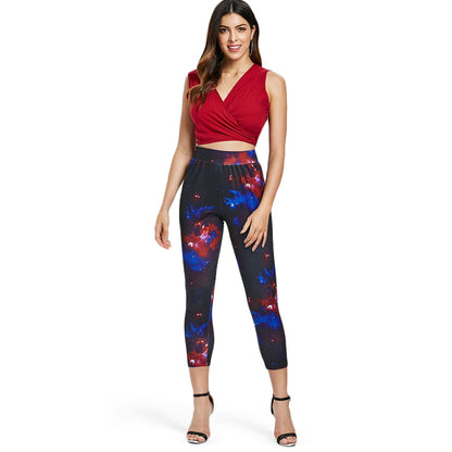 Print High Waisted Capri Leggings One Size Fits All - MediaEclat.store