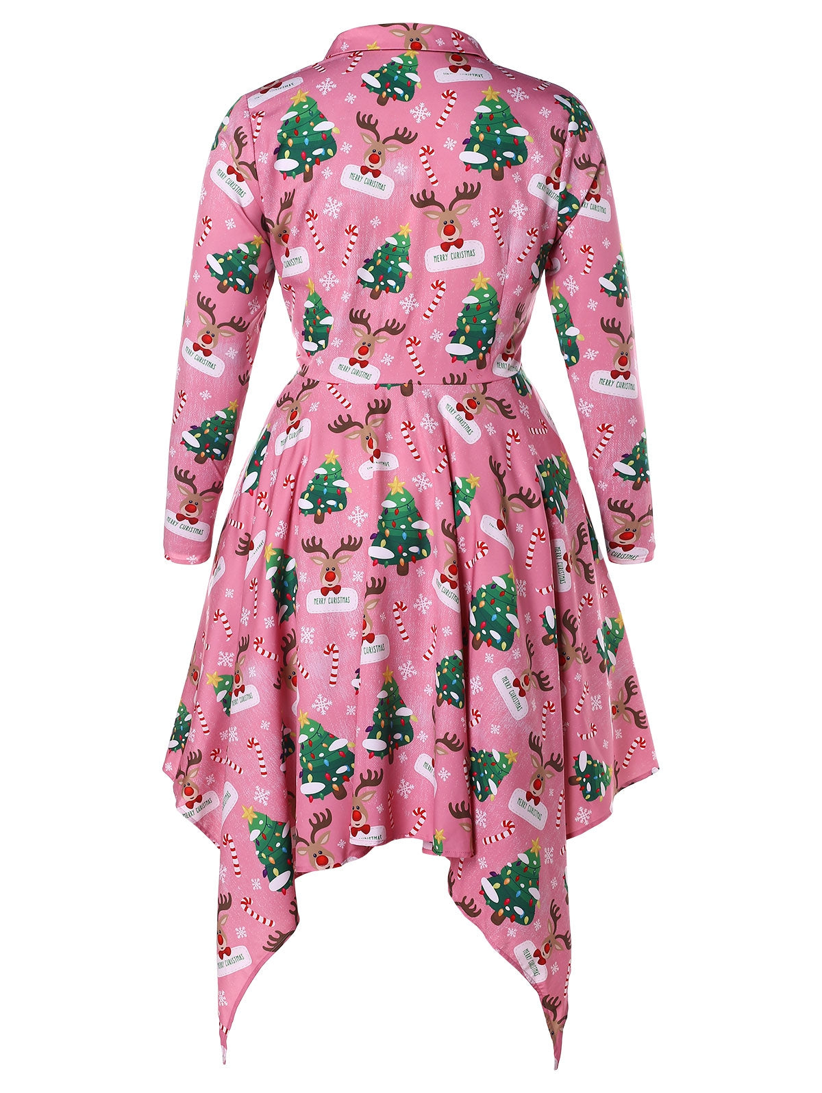 Plus Size Christmas Tree and Elk Print Handkerchief Dress Sz. (1X) - MediaEclat.store