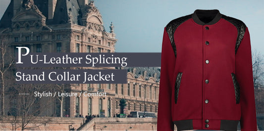 Stand Collar PU-Leather Splicing Jacket