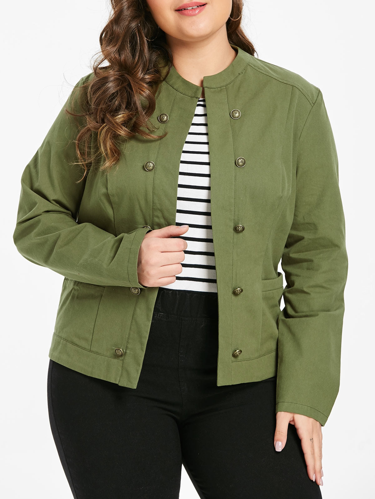 Plus Size Open Front Jacket with Buttons Sz. (L) - MediaEclat.store