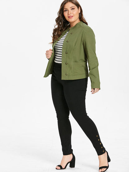 Plus Size Open Front Jacket with Buttons Sz. (L) - MediaEclat.store