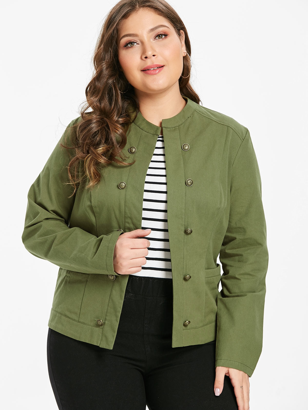 Plus Size Open Front Jacket with Buttons Sz. (L) - MediaEclat.store