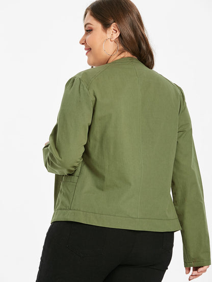 Plus Size Open Front Jacket with Buttons Sz. (L) - MediaEclat.store