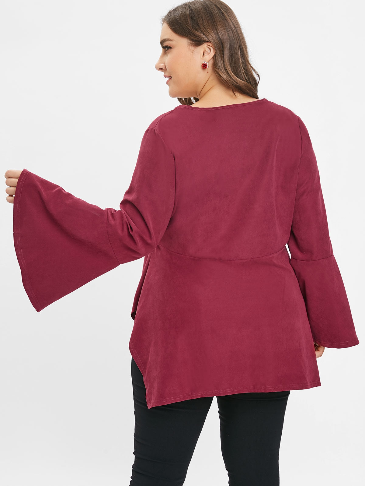 Plus Size Asymmetric Flare Sleeves Tie Coat - MediaEclat.store