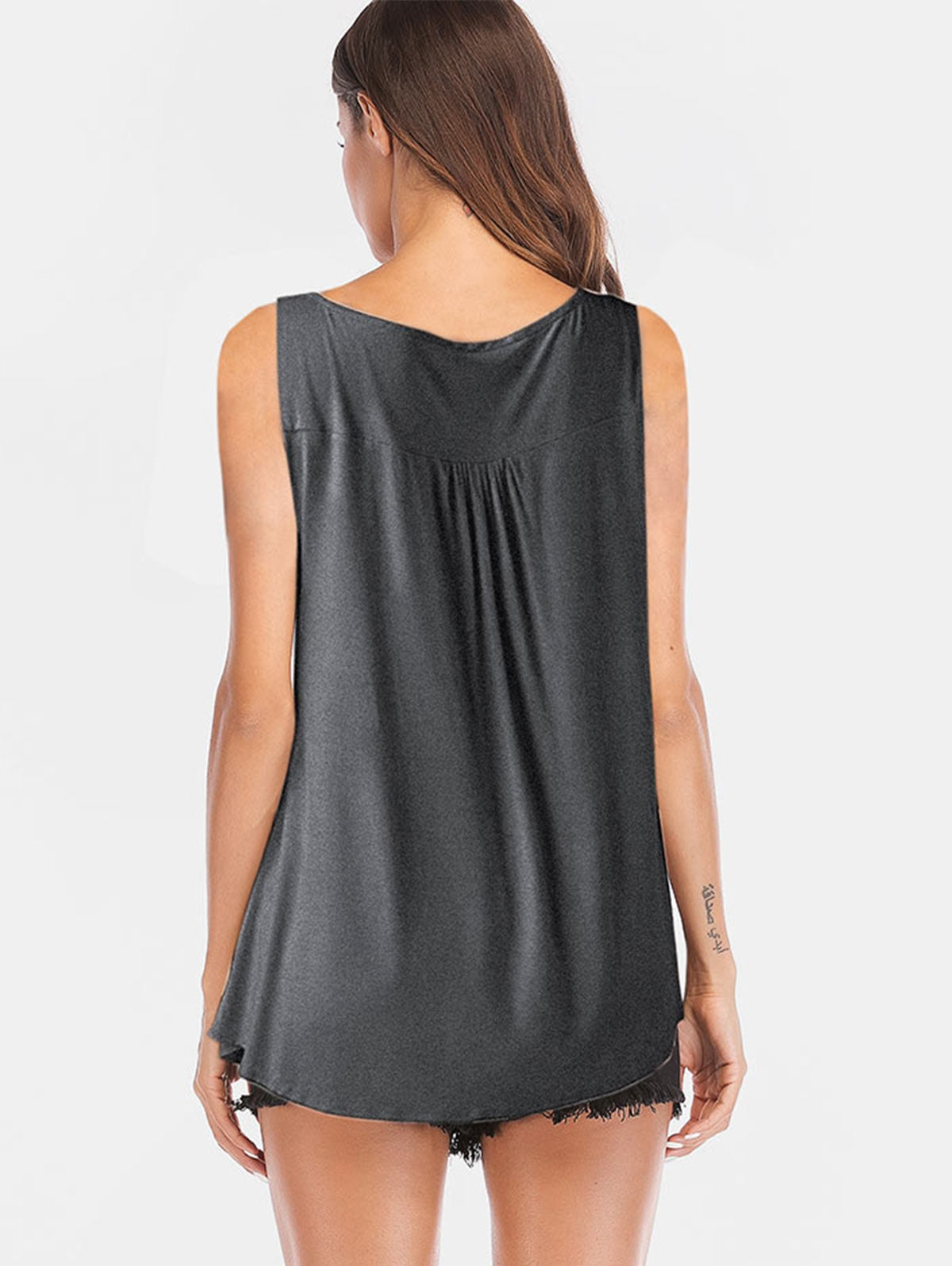 Half Button Round Neck Tank Top - MediaEclat.store