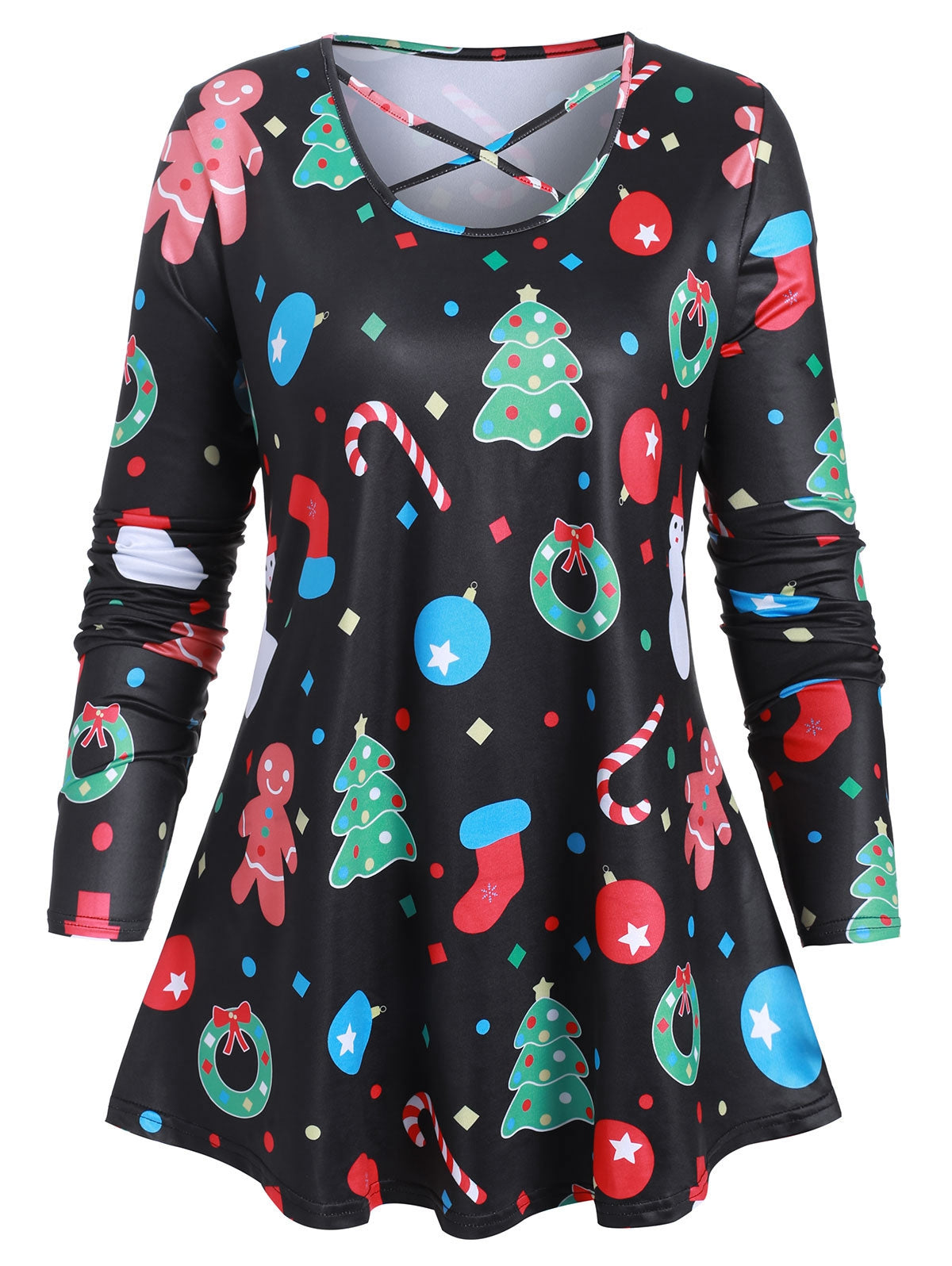 Christmas Tree Stocking Ballon Crisscross Plus Size Top Sz. (L) - MediaEclat.store