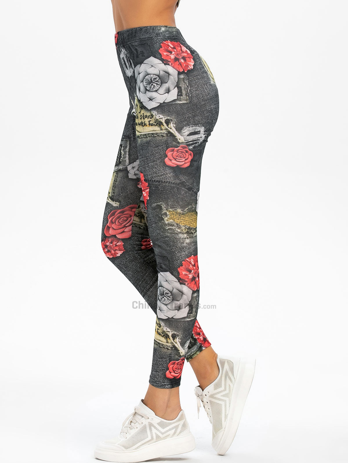 Destroyed Print Floral Skinny Jeggings Sz. (2XL) - MediaEclat.store