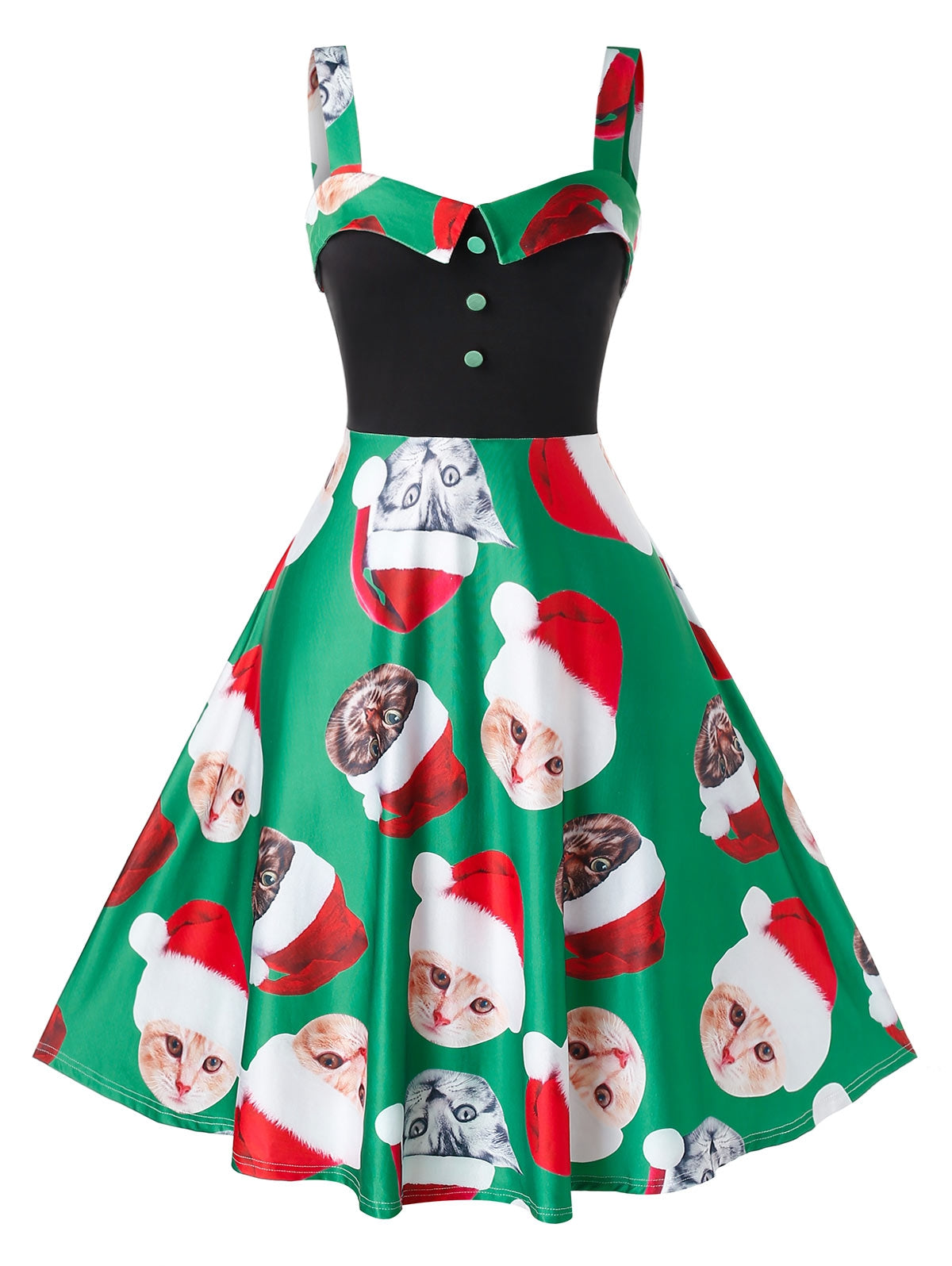 Plus Size Christmas Cat Printed Slip Dress - MediaEclat.store