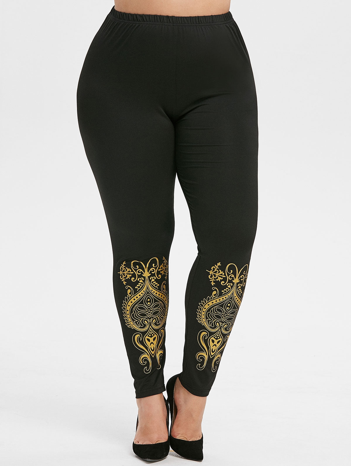 Plus Size High Rise Baroque Leggings Sz. (L) - MediaEclat.store