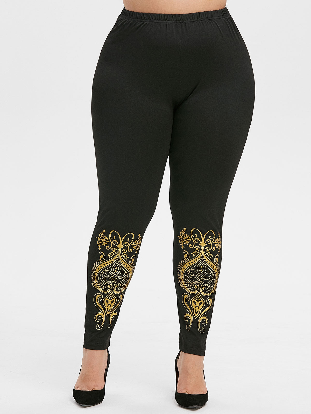 Plus Size High Rise Baroque Leggings Sz. (L) - MediaEclat.store