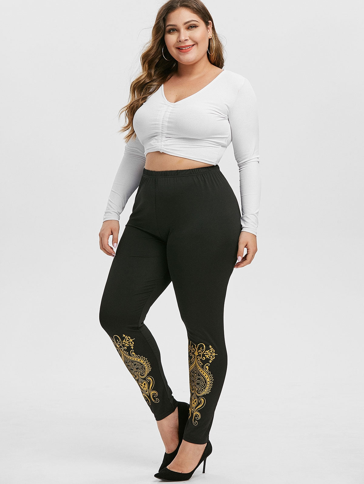 Plus Size High Rise Baroque Leggings Sz. (L) - MediaEclat.store