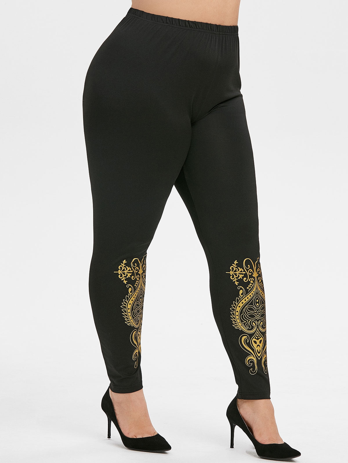 Plus Size High Rise Baroque Leggings Sz. (L) - MediaEclat.store