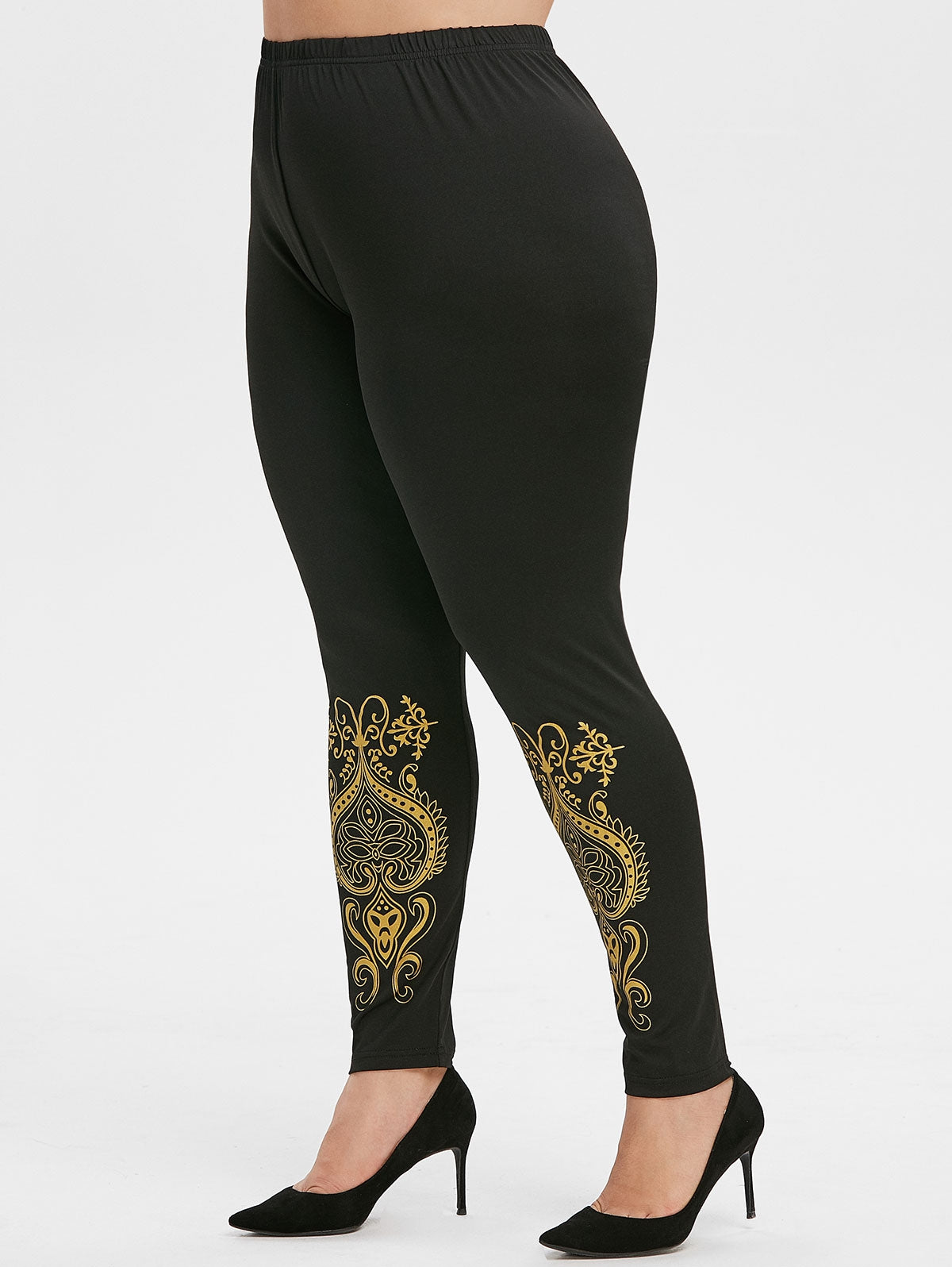 Plus Size High Rise Baroque Leggings Sz. (L) - MediaEclat.store