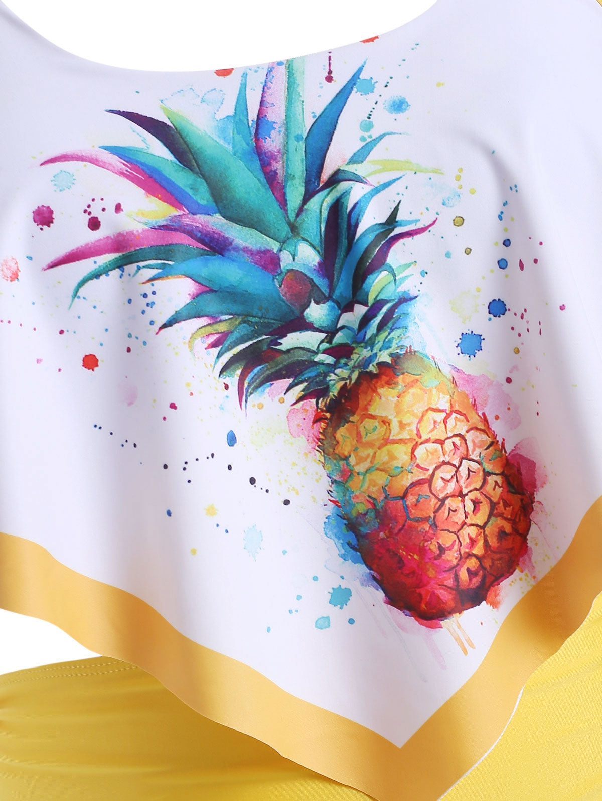 Plus Size Pineapple Print Cinched Halter Flounce Overlay Tankini Swimwear Sz. (5X) - MediaEclat.store