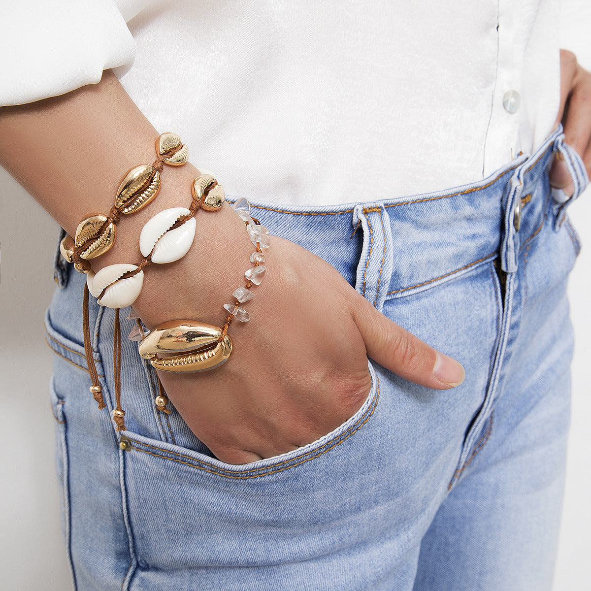 Asymmetric shell bracelet