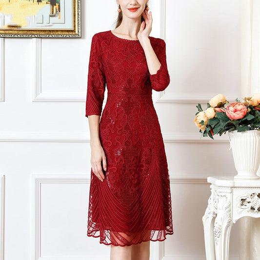 Embroidered Waist Slimming Noble Dress For Women