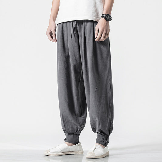 Chinese style cotton and linen casual trousers loose harem pants bloomers