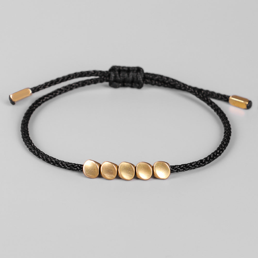 Irregular copper beads black rope bracelet