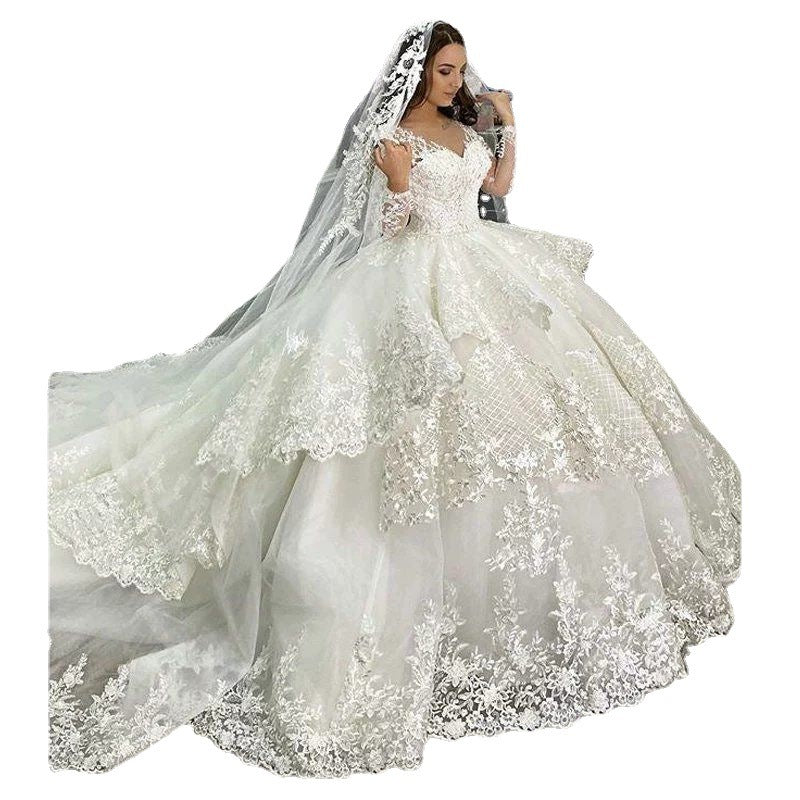 Bridal Off-shoulder Fashion Lace Wedding Dress Trailing