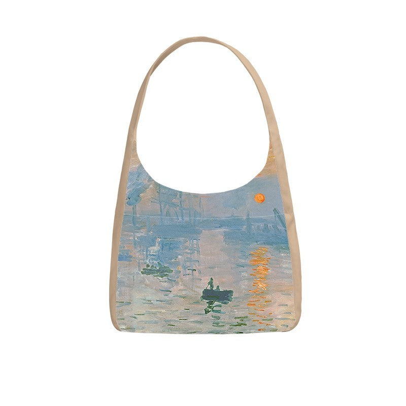 Oil Painting Sunrise Impression Shoulder Bag Large Capacity Canvas Bag