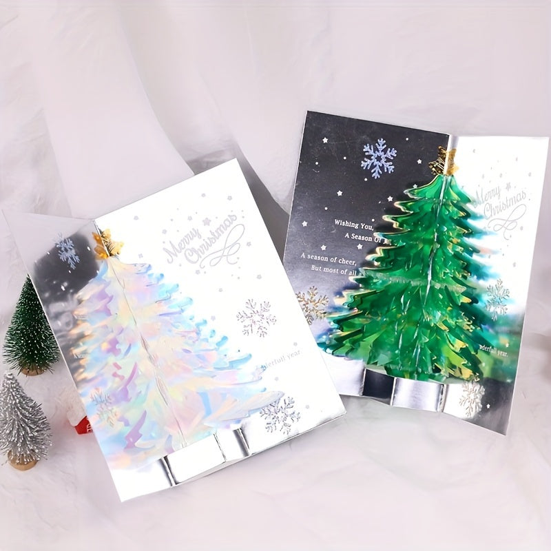 Handcrafted 3D Pop-Up Christmas Tree Greeting Card - Holiday Wishes for Anyone, Geometric Design, Fashionable Stationery & Gift Packaging