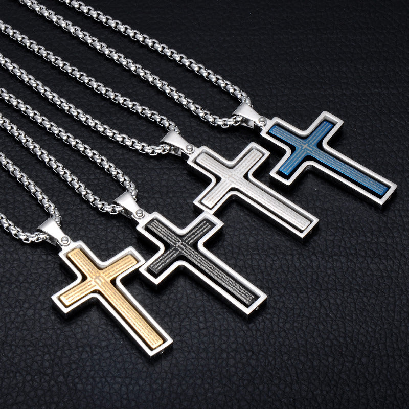 Stainless steel rotatable bible verse cross pendant necklace - MediaEclat.store