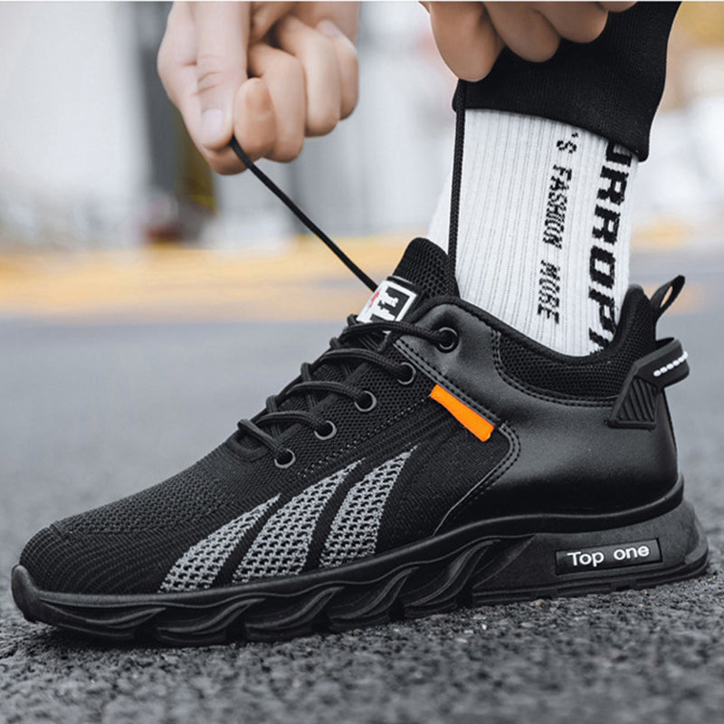 Men's Mesh Shoes Fashion Fly Knit Color-block Lace-up Sneakers Casual Lightweight Breathable Sports Shoes - MediaEclat.store