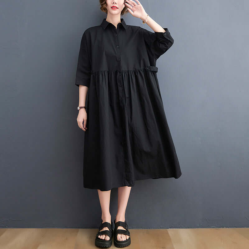 New Solid Color Casual Loose Large Size Short Sleeve Dress Women