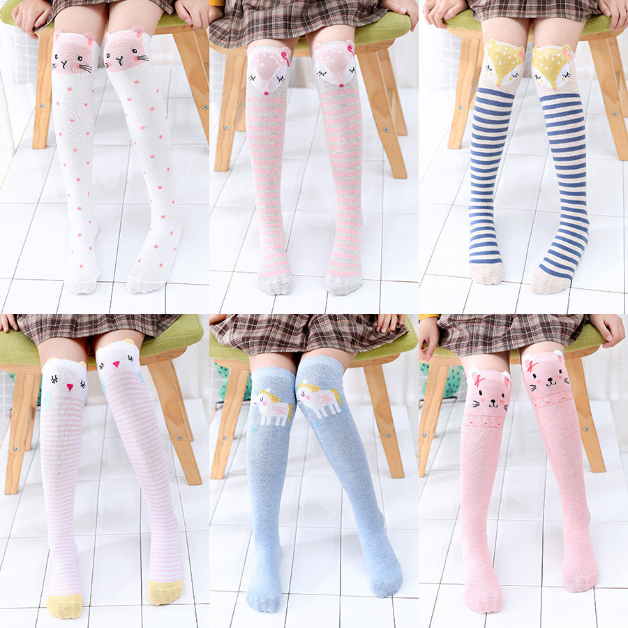 Cotton Gold Cartoon Medium Stockings Straight Heel Less Over The Knee Socks