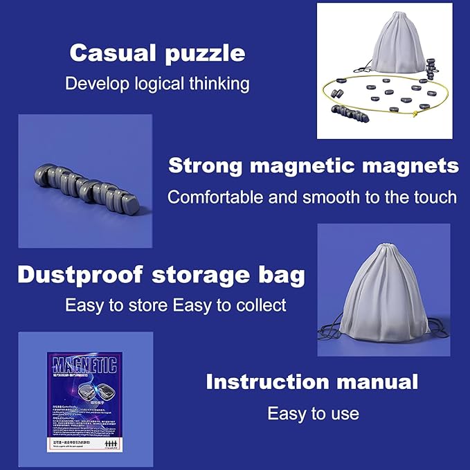 Magnetic Chess Strategy Game - Multiplayer Magnet Board Game, Strategy Table Top Magnet Game With Sponge Groove Rope, Portable Magnetic Battle Chess With Storage Bag 20 Magnetic-Belt Sponge Base