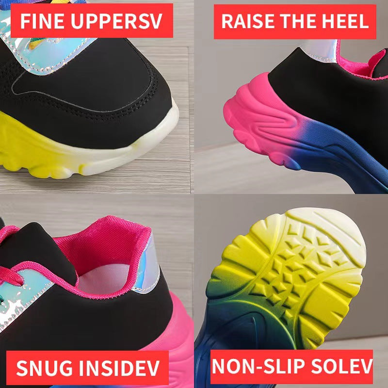 INS Style Rainbow Color Sports Shoes For Women Thick Bottom Lace-up Sneakers Fashion Casual Lightweight Running Walking Shoes - MediaEclat.store