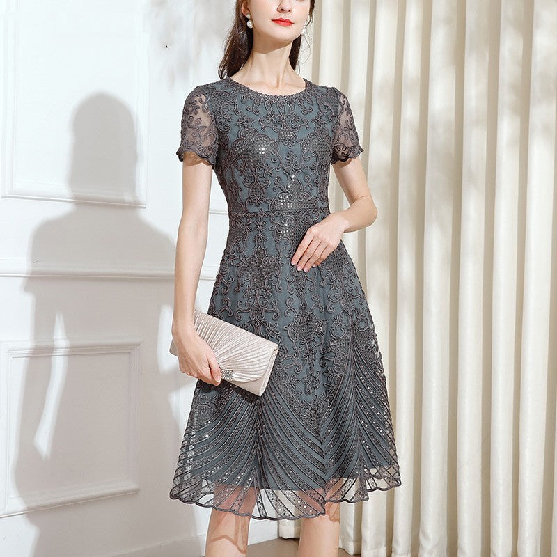 Embroidered Waist Slimming Noble Dress For Women