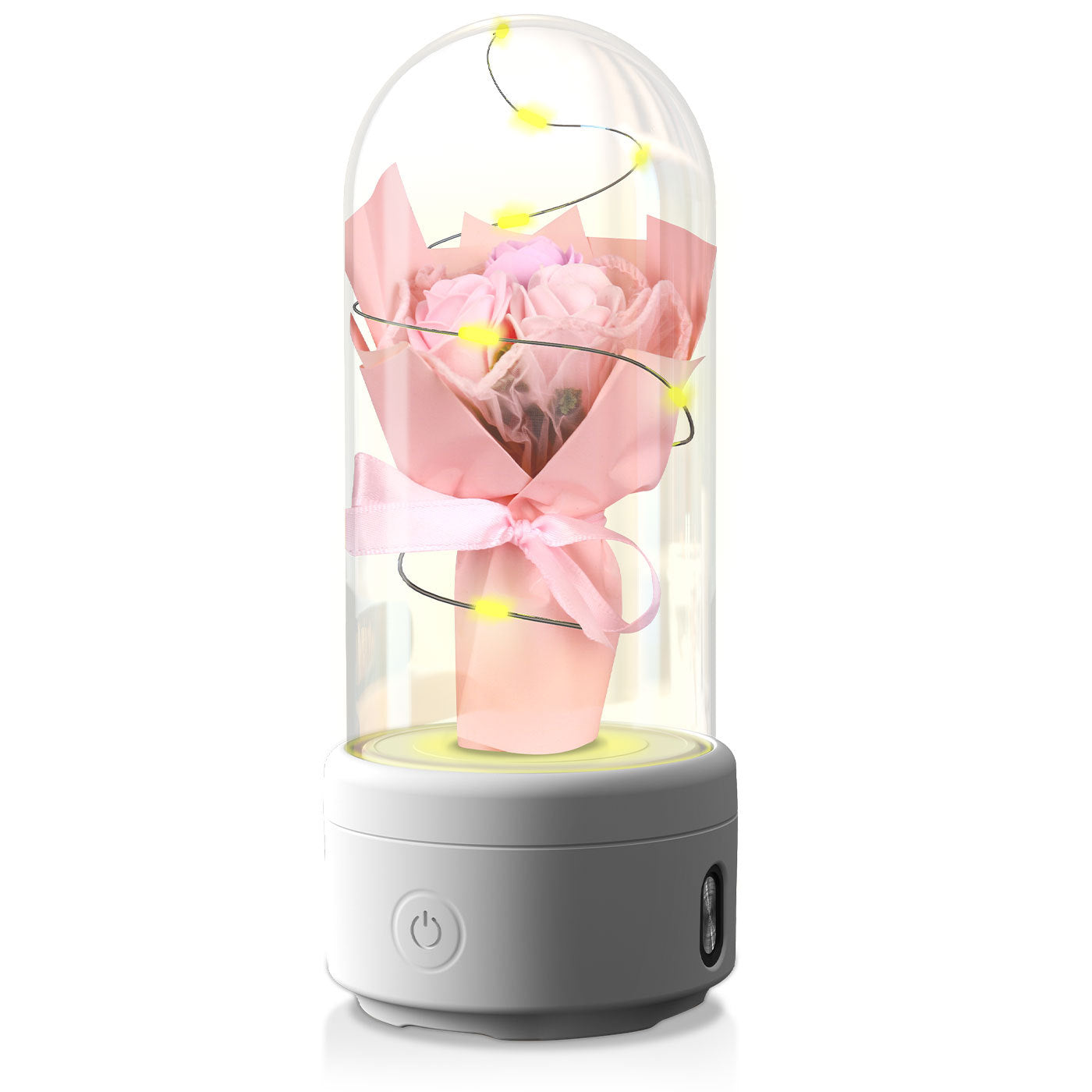 Creative 2 In 1 Bouquet LED Light And Bluetooth Speaker Mother's Day Gift Rose Luminous Night Light Ornament In Glass Cover