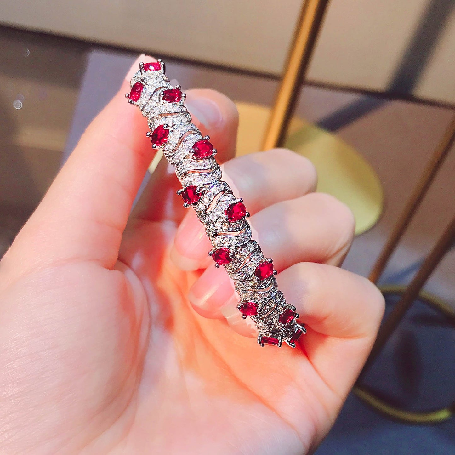 High Quality Mozambique Ruby Red Diamond Bracelet